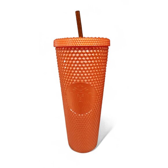 Starbucks Orange Studded Tumbler 24 Oz Reusable Cold Cup With Straw Durable Text - Picture 4 of 4